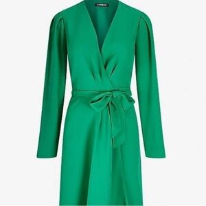 Express Emerald Green Long Sleeve Wrap Midi Dress